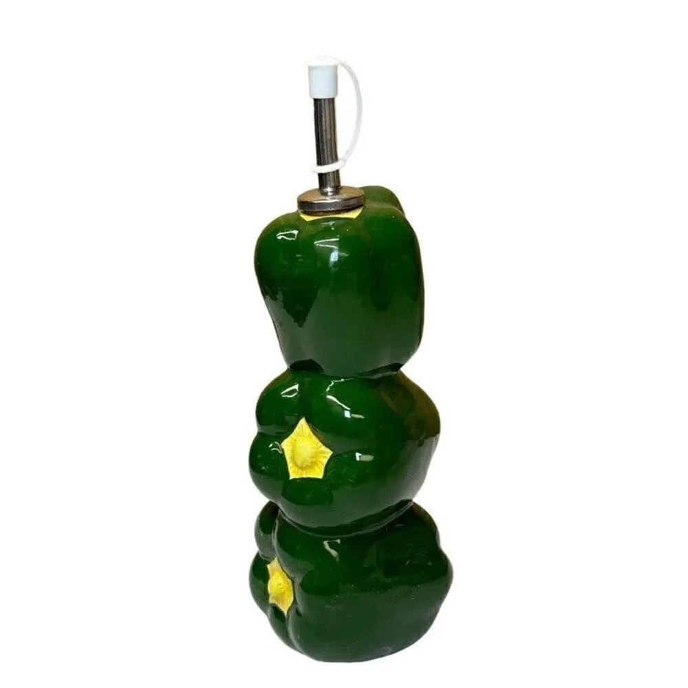 Vintage Four Piece Ceramic Green Pepper Condiment Kitchen Set in Original Box